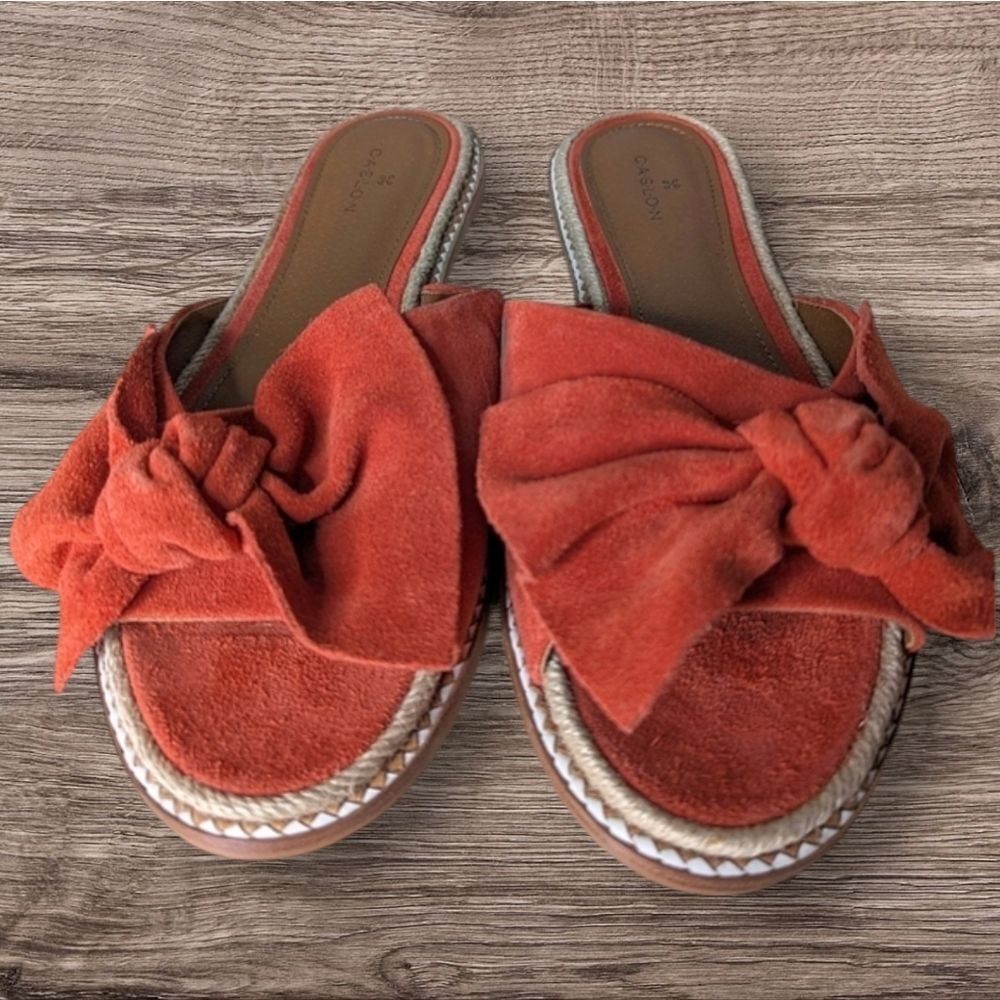 Caslon Salmon Suede Leather Tie Top Leather Insole Slip On Flat Sandals 9